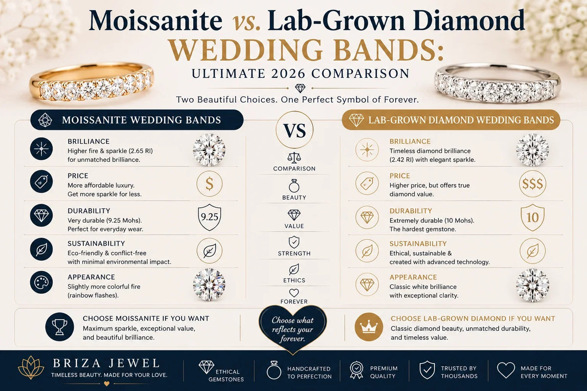 Moissanite vs. Lab-Grown Diamond Wedding Bands: Ultimate 2026 Comparison