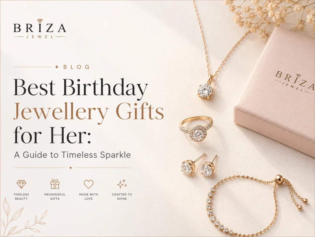 A luxurious collection of birthday jewellery gifts for her, beautifully displayed By Briza Jewel