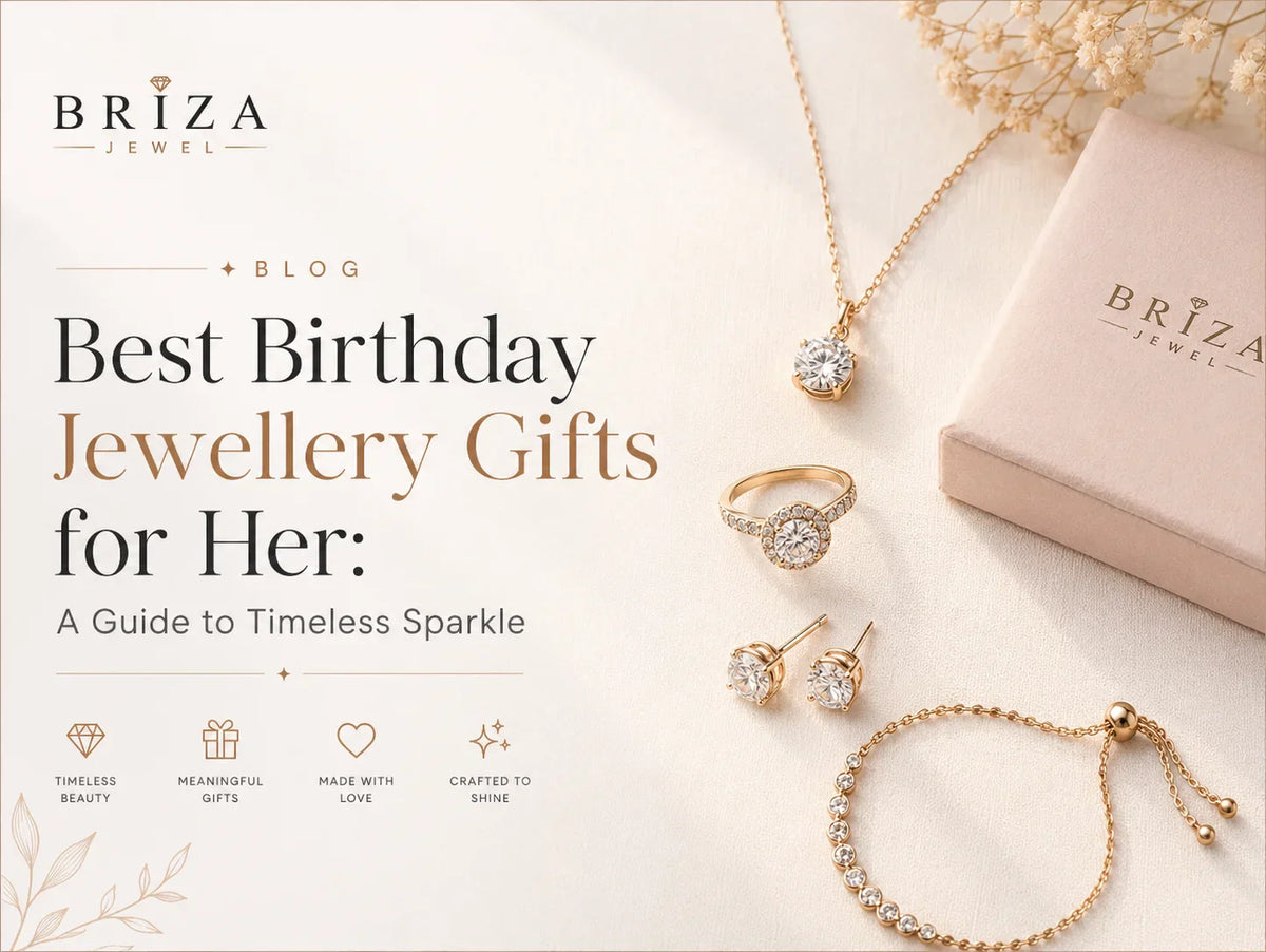 A luxurious collection of birthday jewellery gifts for her, beautifully displayed By Briza Jewel