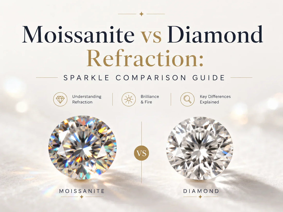 Moissanite vs Diamond Refraction: A visual comparison of their light performance. By Briza Jewel