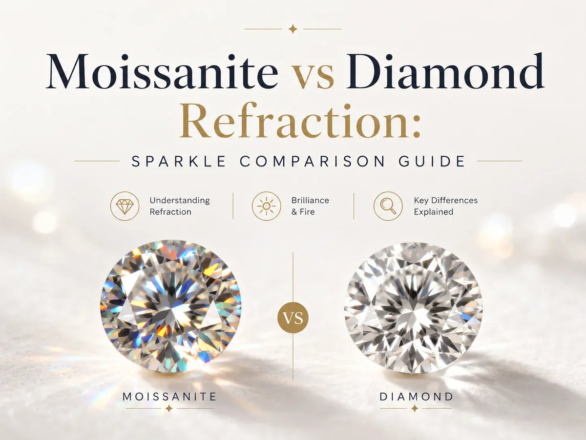 Moissanite vs Diamond Refraction: A visual comparison of their light performance. By Briza Jewel