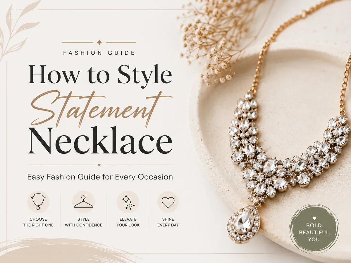 Elegant woman wearing a beautiful style statement necklace