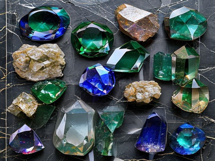 A collection of precious gemstone jewelry shimmering in the light