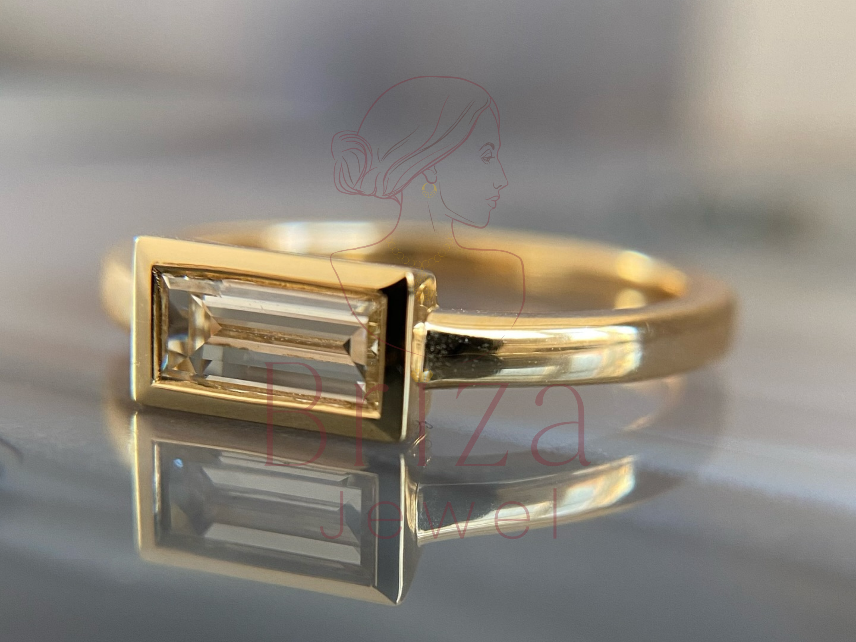 Modern Gold Ring with Clean Bezel Diamond Setting
