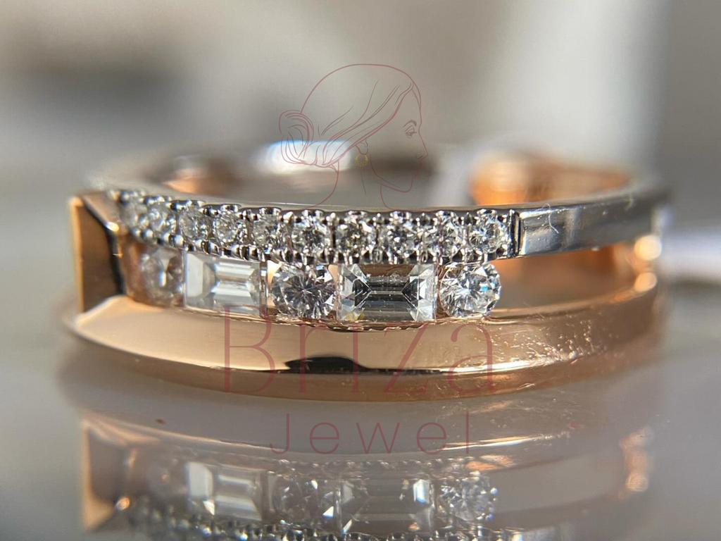 Rose Gold Engagement Ring with Baguette Moissanite Wide Band