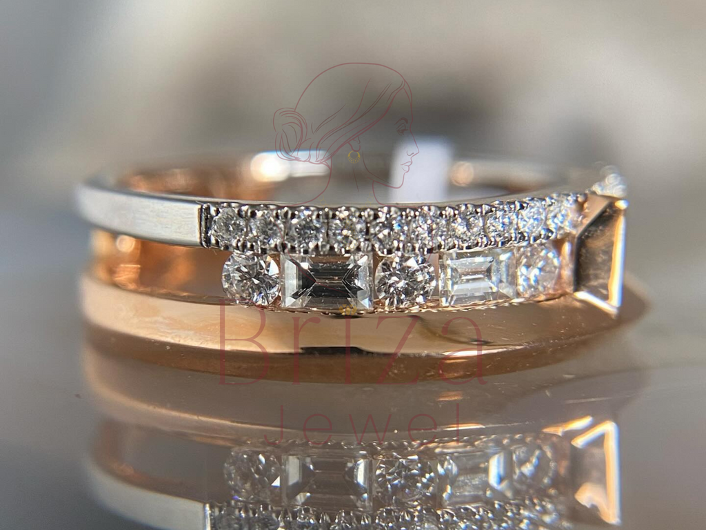 Rose Gold Engagement Ring with Baguette Moissanite Wide Band