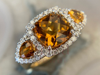 Citrine Ring Yellow Gold with Vintage Halo Tri Stone
