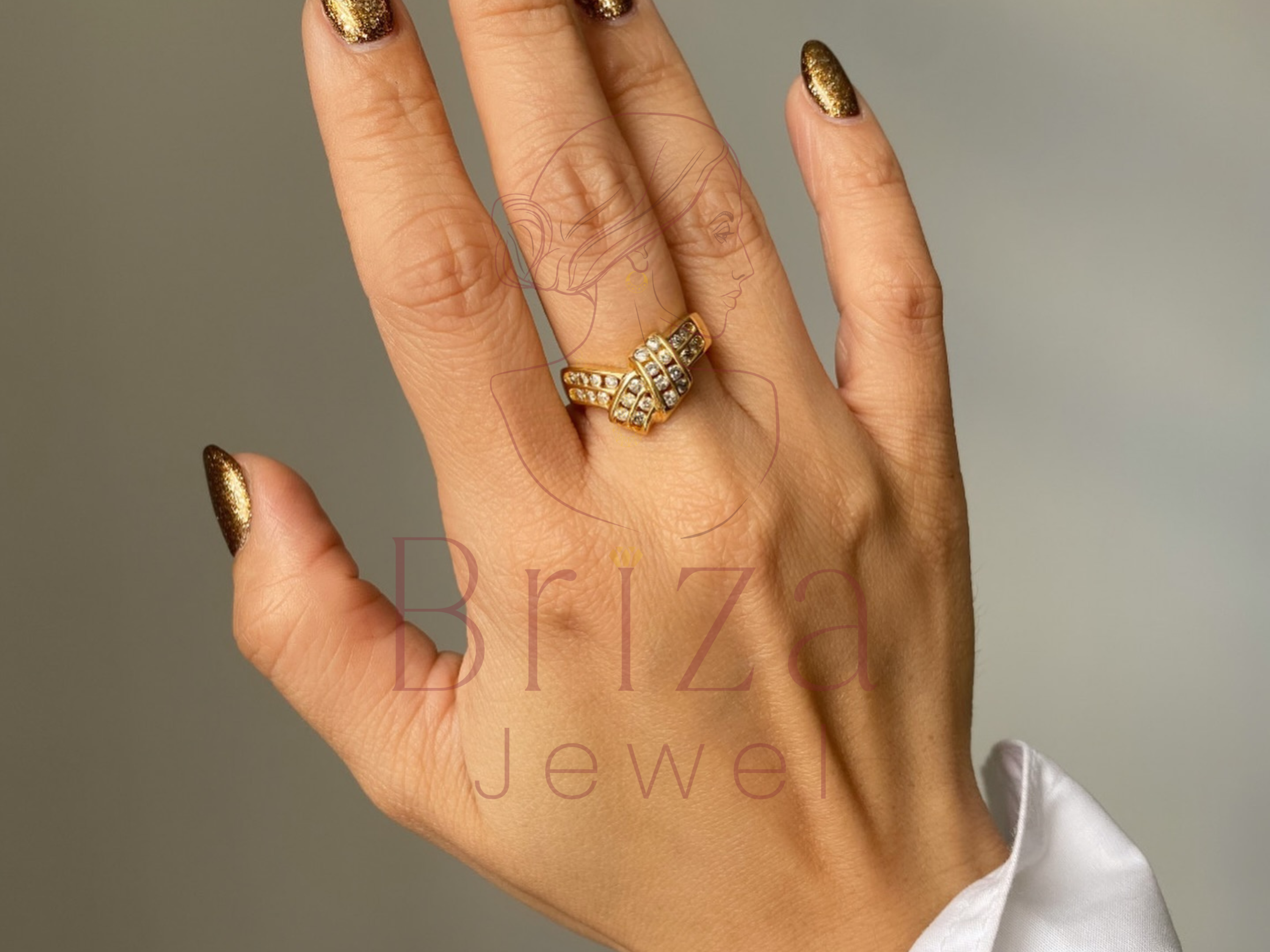 Vintage Moissanite Ring with Gold Knot Cocktail Style