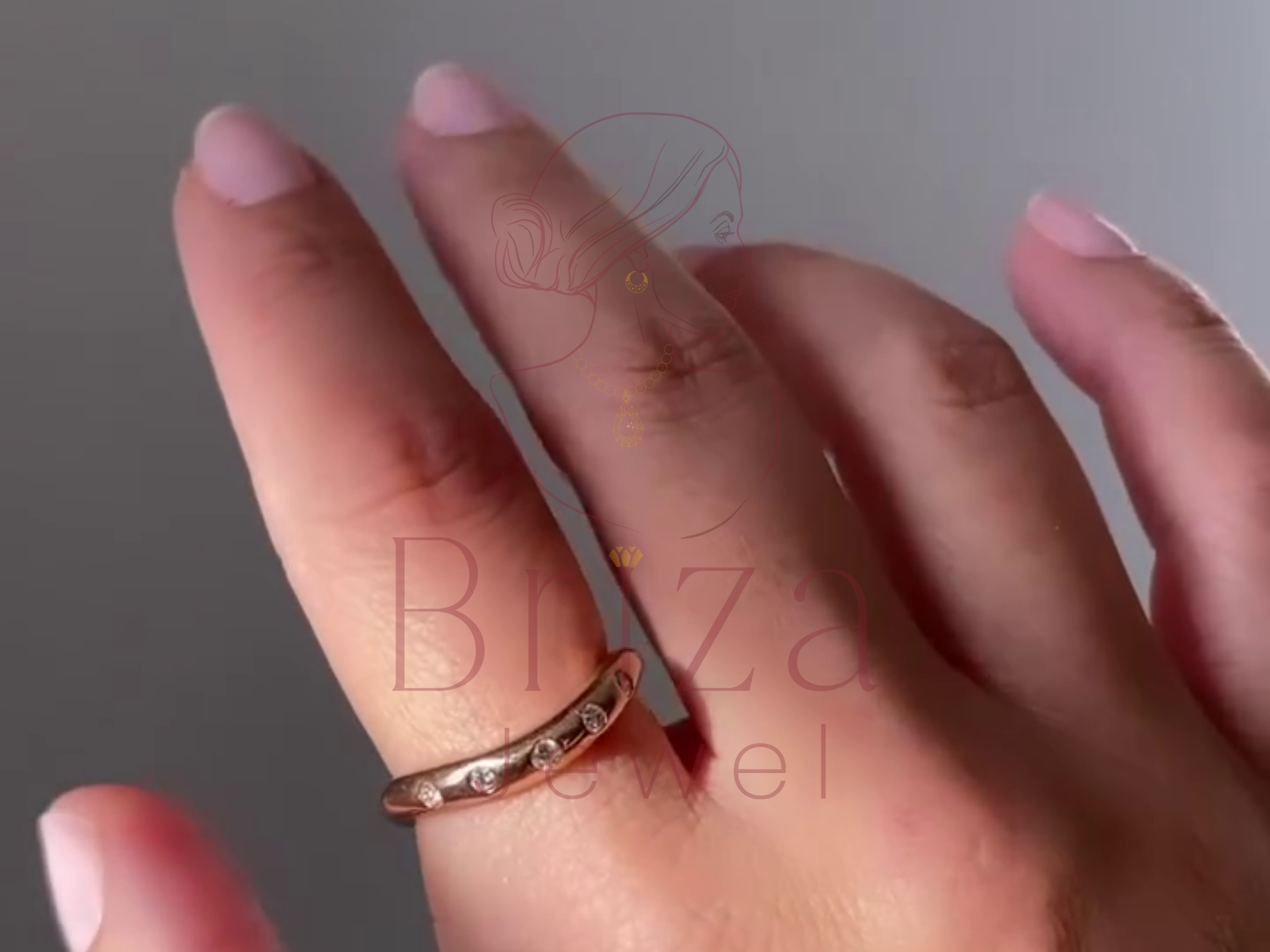 Wave Diamond Ring | Curved Rose Gold Chevron Wedding Band