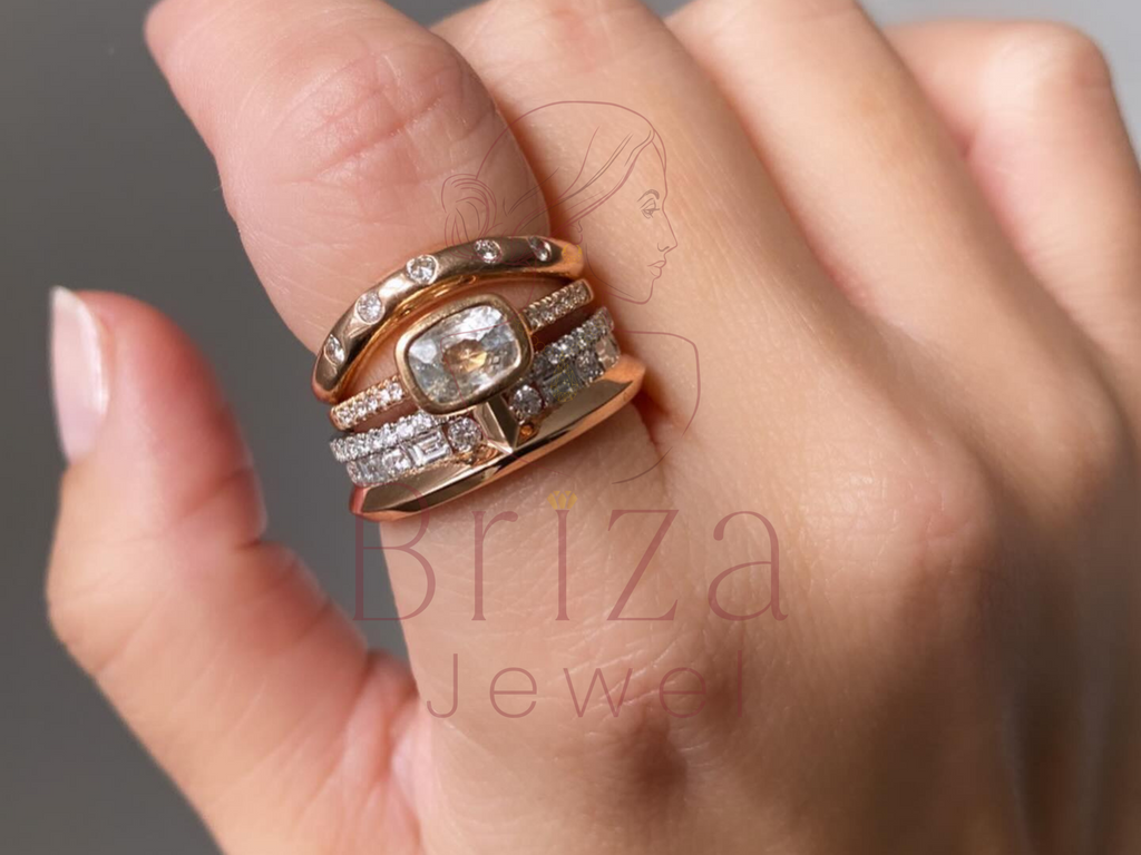 Rose Gold Engagement Ring with Baguette Moissanite Wide Band