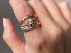 Rose Gold Engagement Ring with Baguette Moissanite Wide Band
