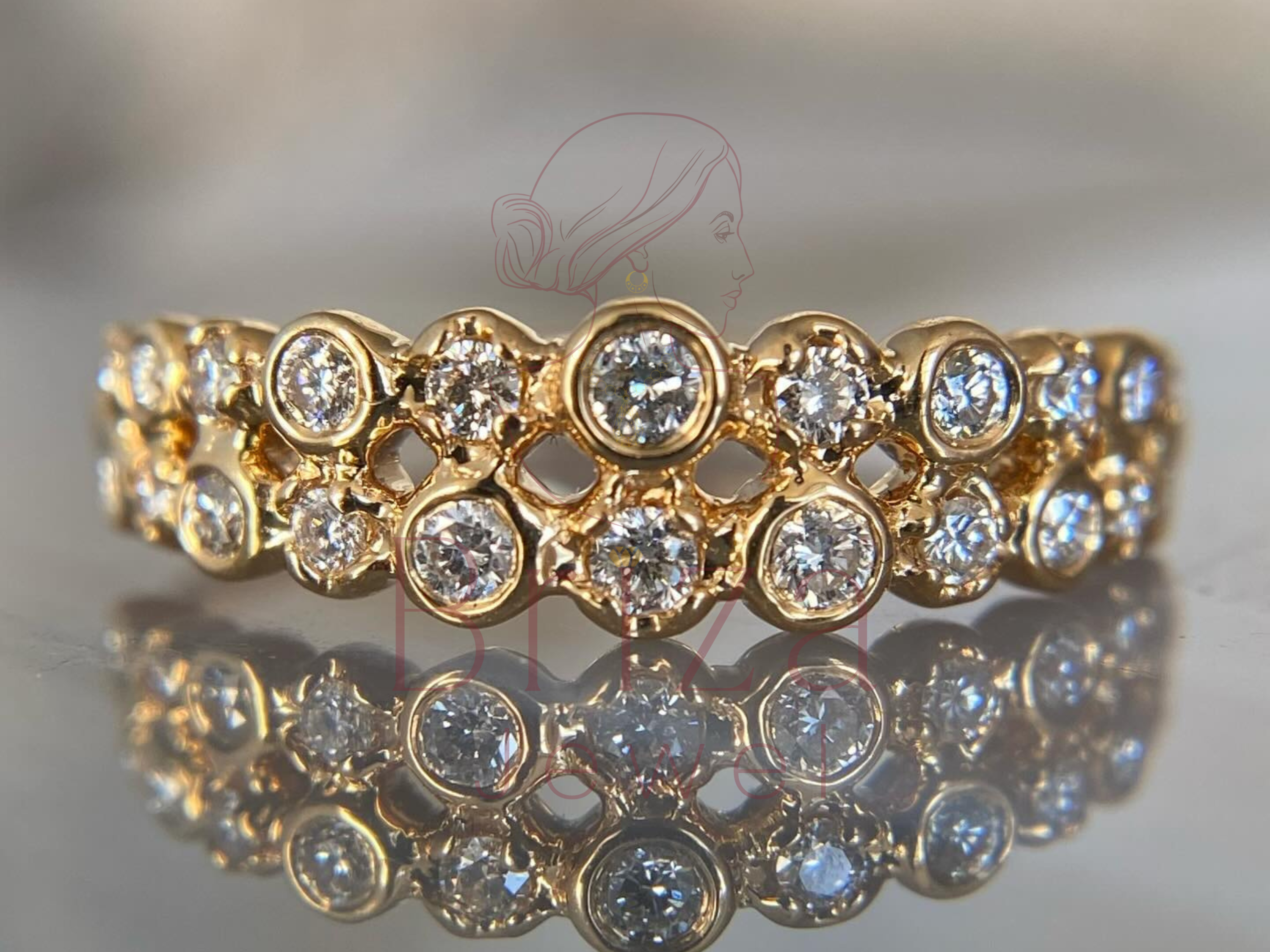 diamond promise ring for her in 14K gold bezel set design