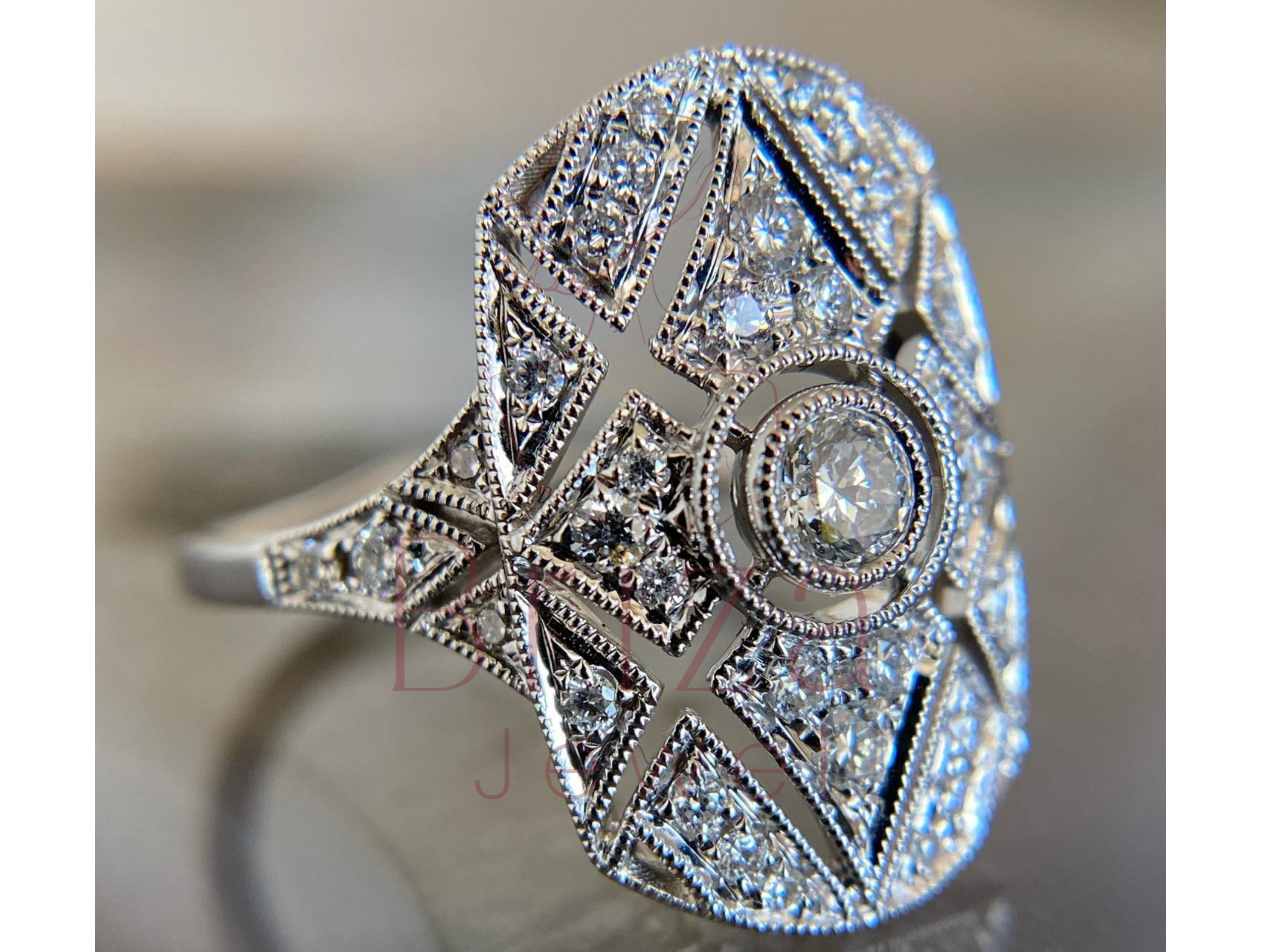 Luxury Diamond Ring with Fine Milgrain and Filigree Details