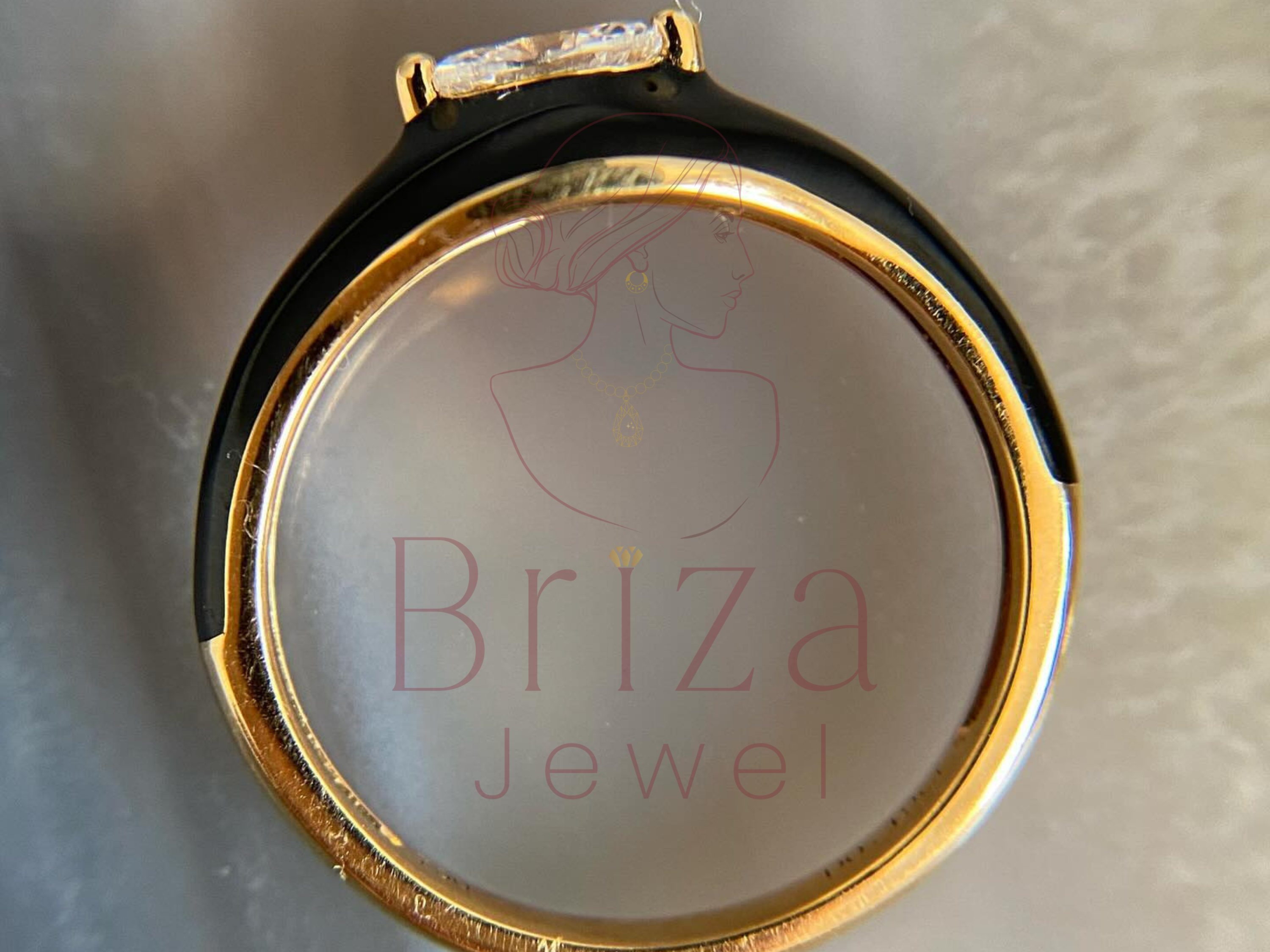 Dainty Gold Ring with Black Enamel and Marquise Accent