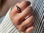 Black Marquise Ring | Enamel Moissanite Dainty Gold Ring