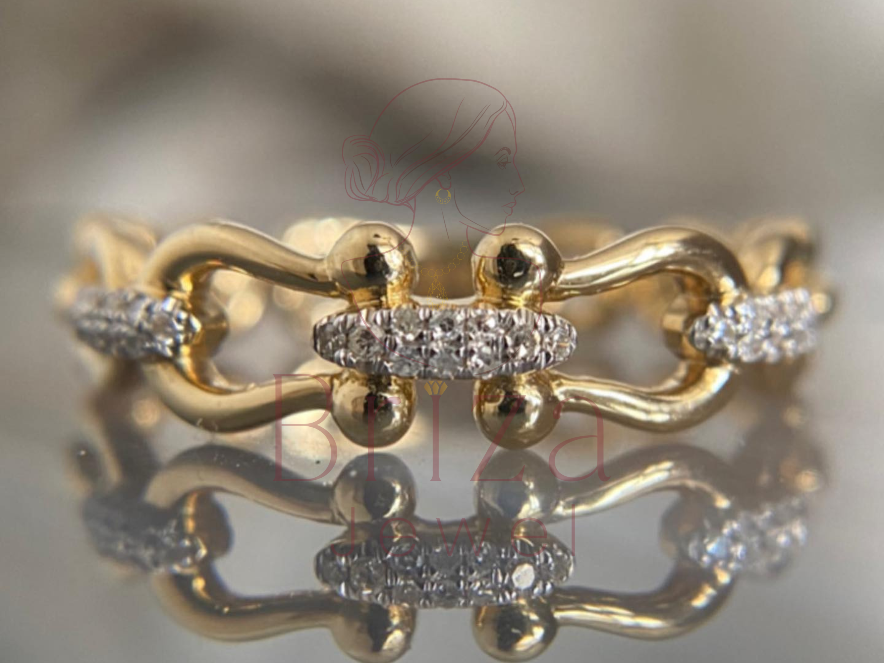elegant diamond ring with gold chain link lab diamond band