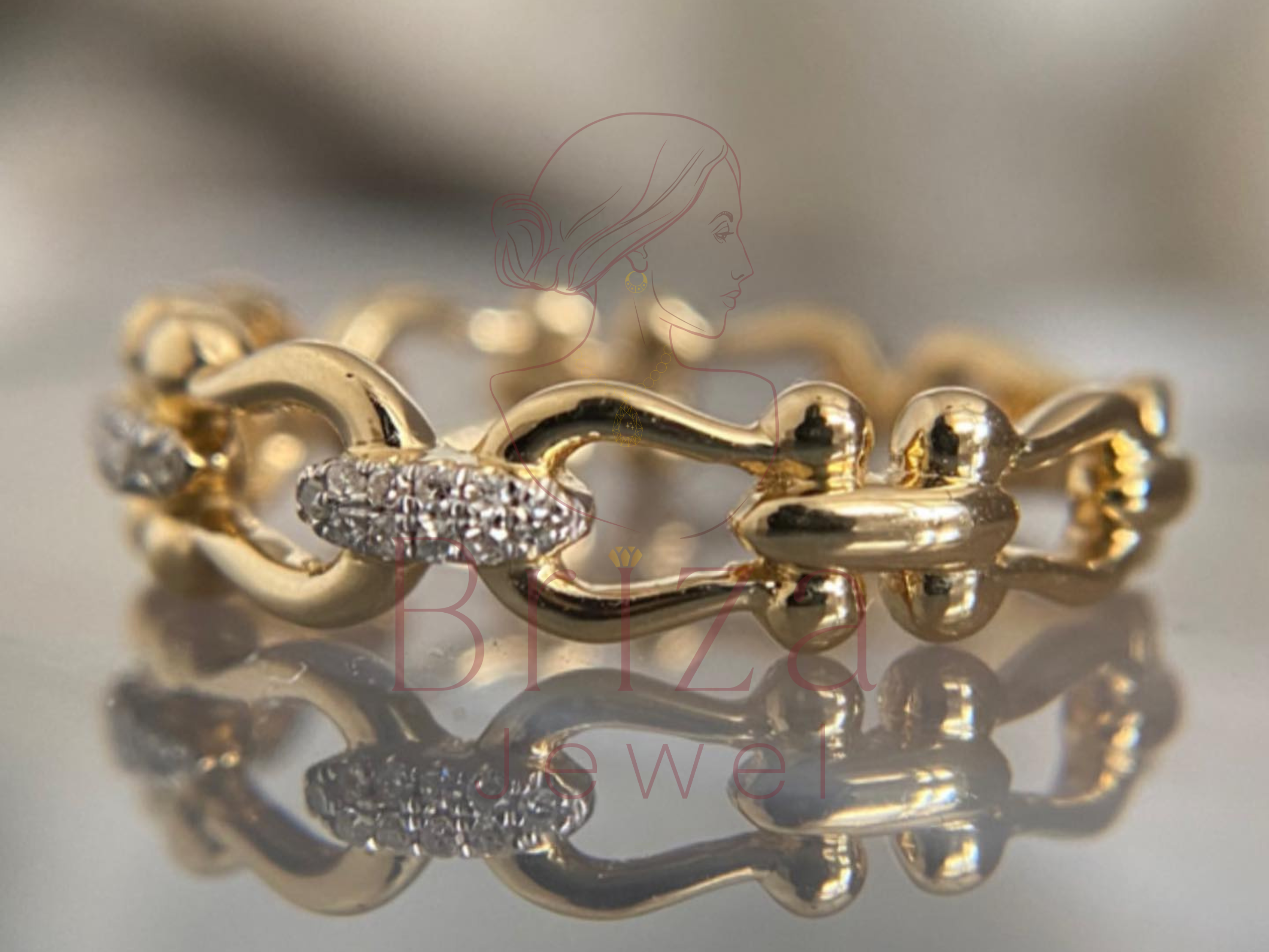 gold chain link band with lab-grown diamond accents
