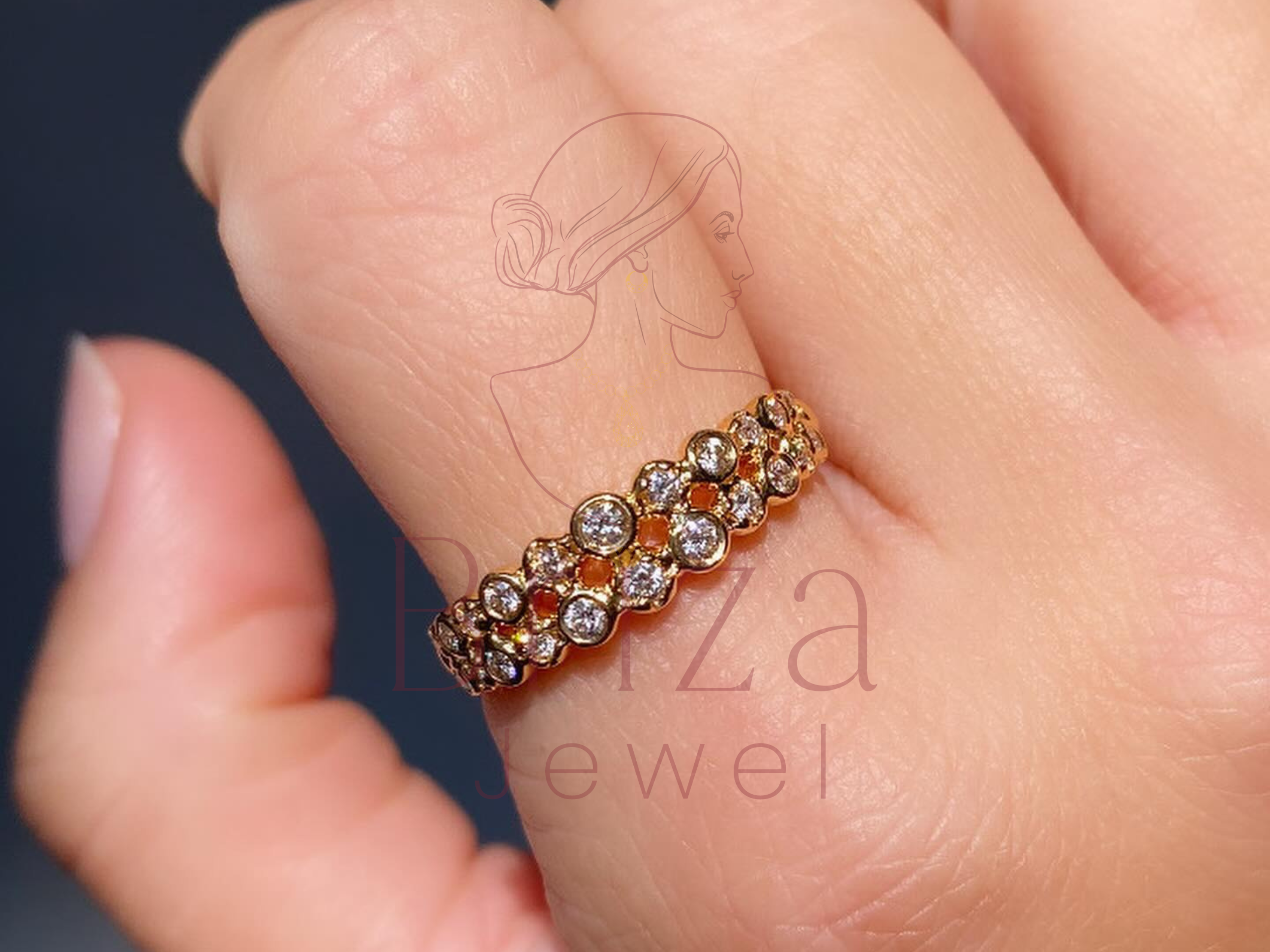 14K gold bezel set stacking band with diamond