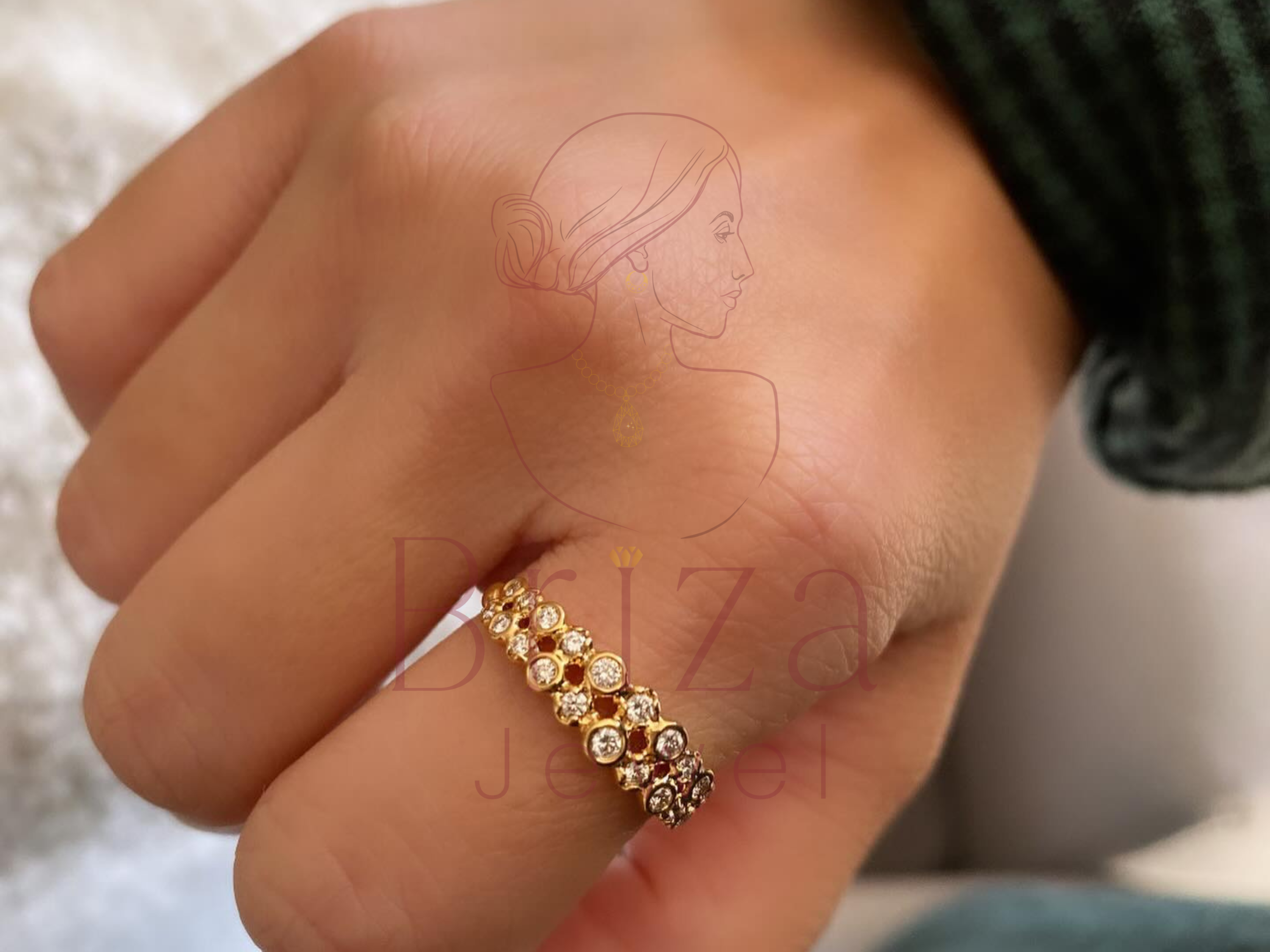 minimal gold diamond ring worn on hand lifestyle view