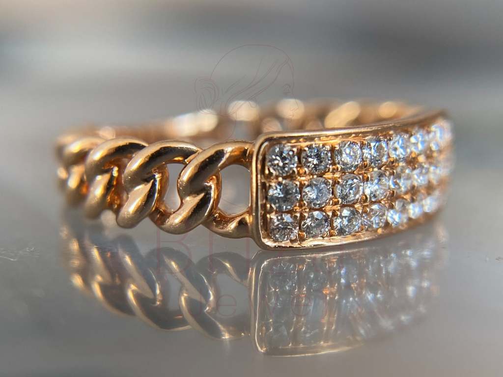 Gold Chain Ring | Iced Out Cuban Link Lab Diamond Band