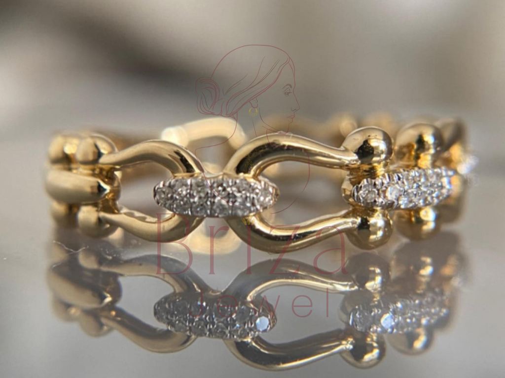Elegant Diamond Ring | Gold Chain Link Lab Diamond Band