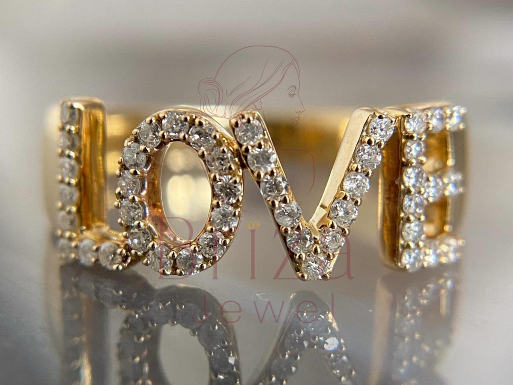 Love Diamond Ring | Personalized 14K Gold Word Ring