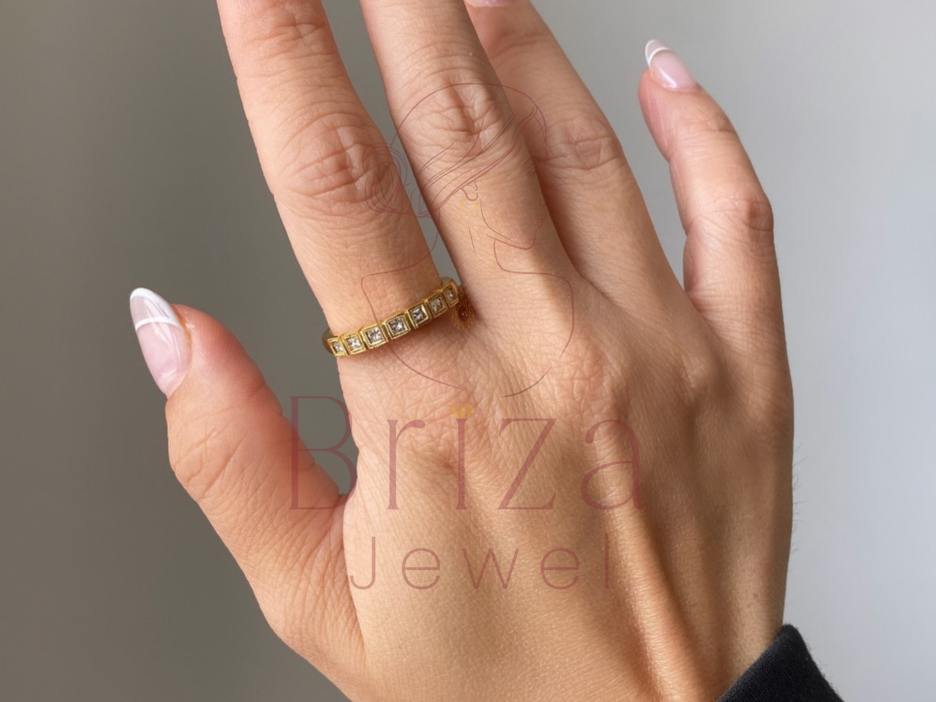 Princess Cut Wedding Ring | Dainty Gold Moissanite Band