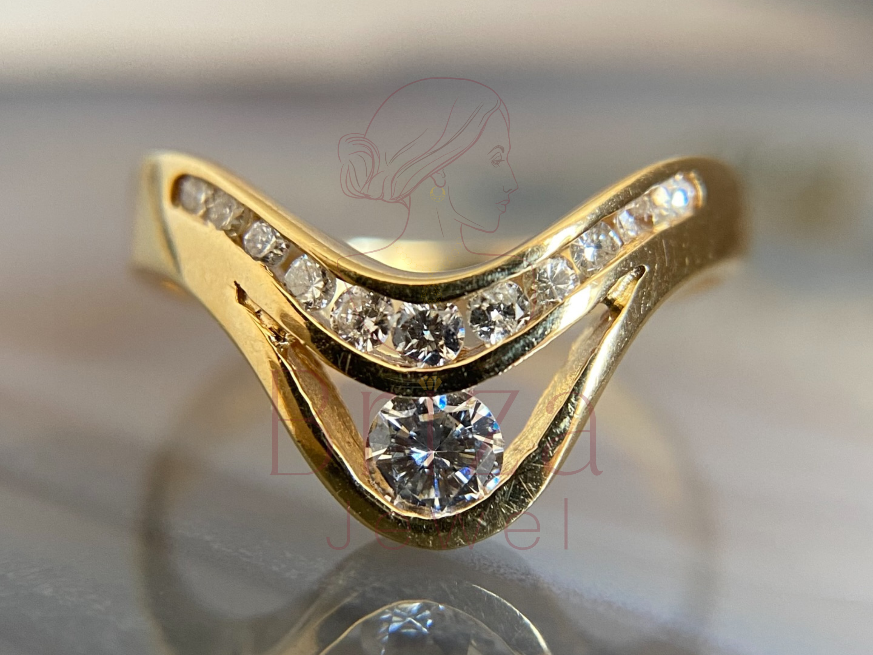 diamond promise ring with modern chevron band design