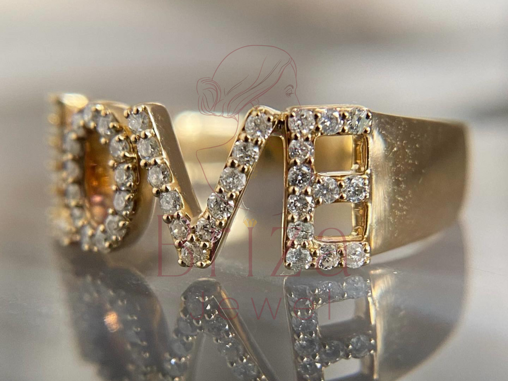 Love Diamond Ring | Personalized 14K Gold Word Ring