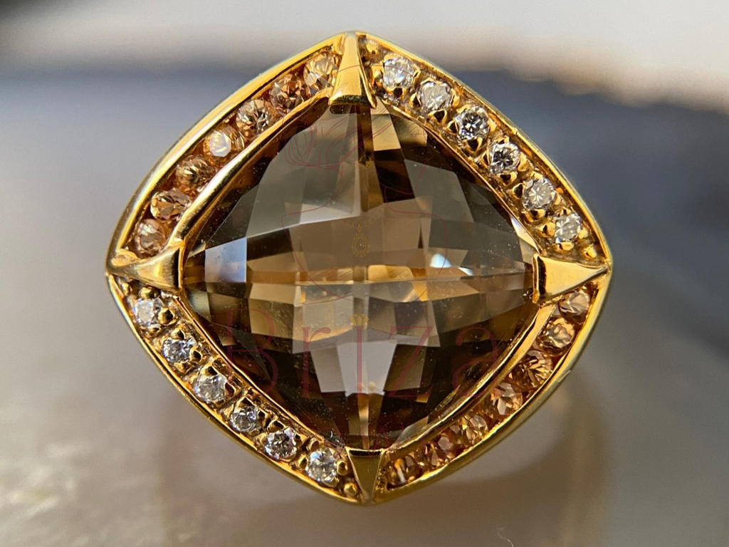Smoky Quartz Gold Ring | Vintage Inspired Cocktail Jewelry