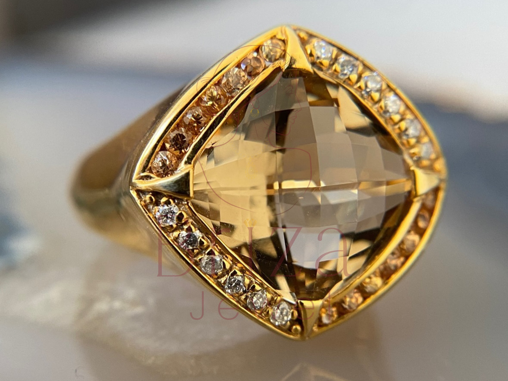 Smoky Quartz Gold Ring | Vintage Inspired Cocktail Jewelry