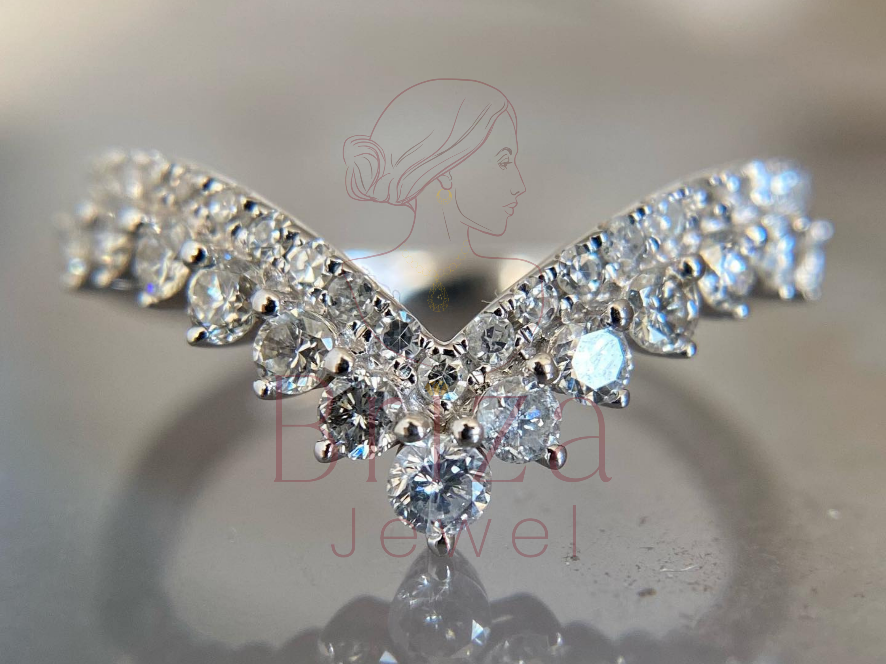 chevron engagement ring with white gold diamond curved bridal design