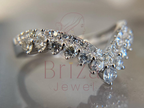 Chevron Engagement Ring in White Gold with Curved Diamond Band