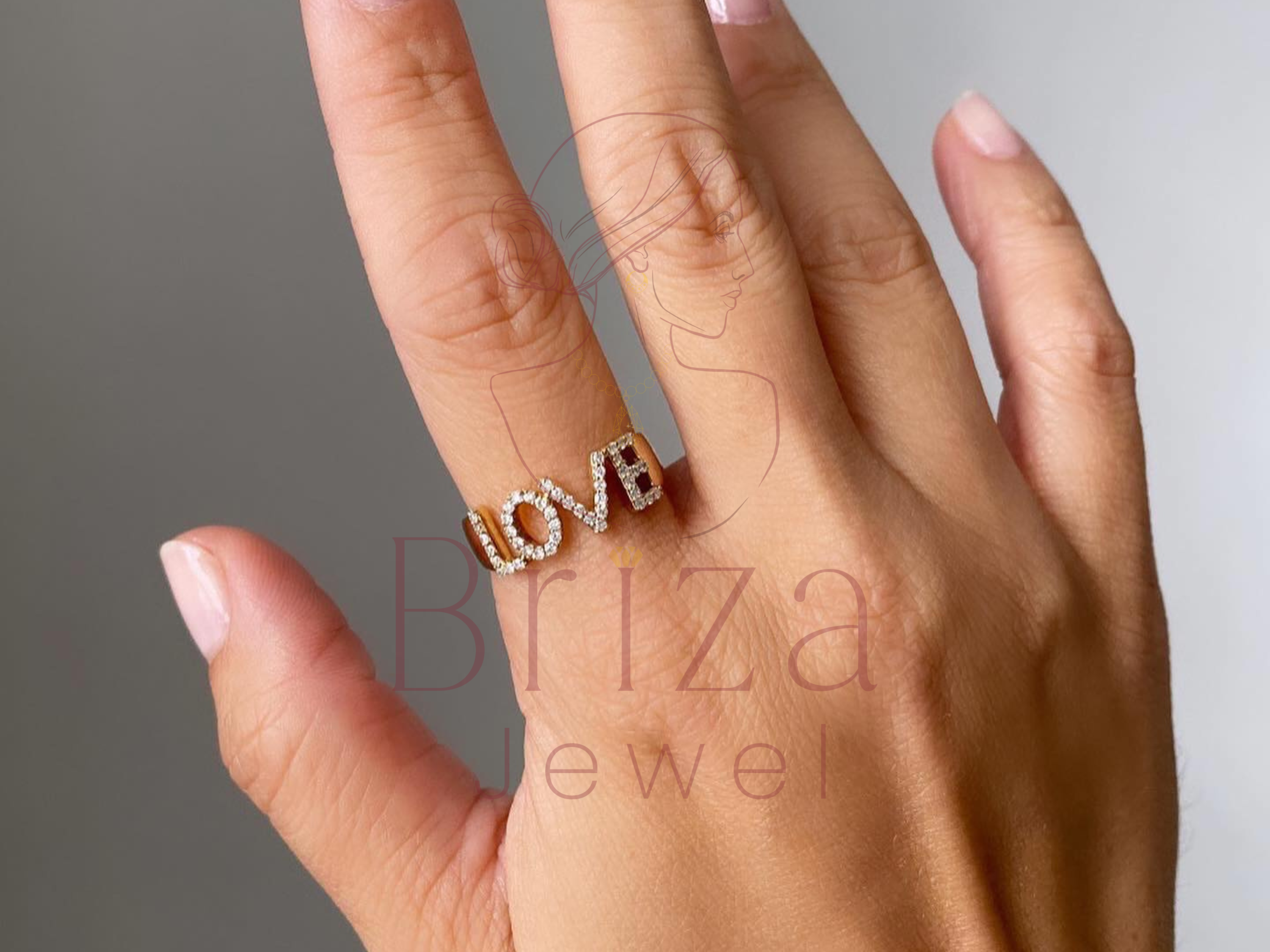 Love Diamond Ring | Personalized 14K Gold Word Ring