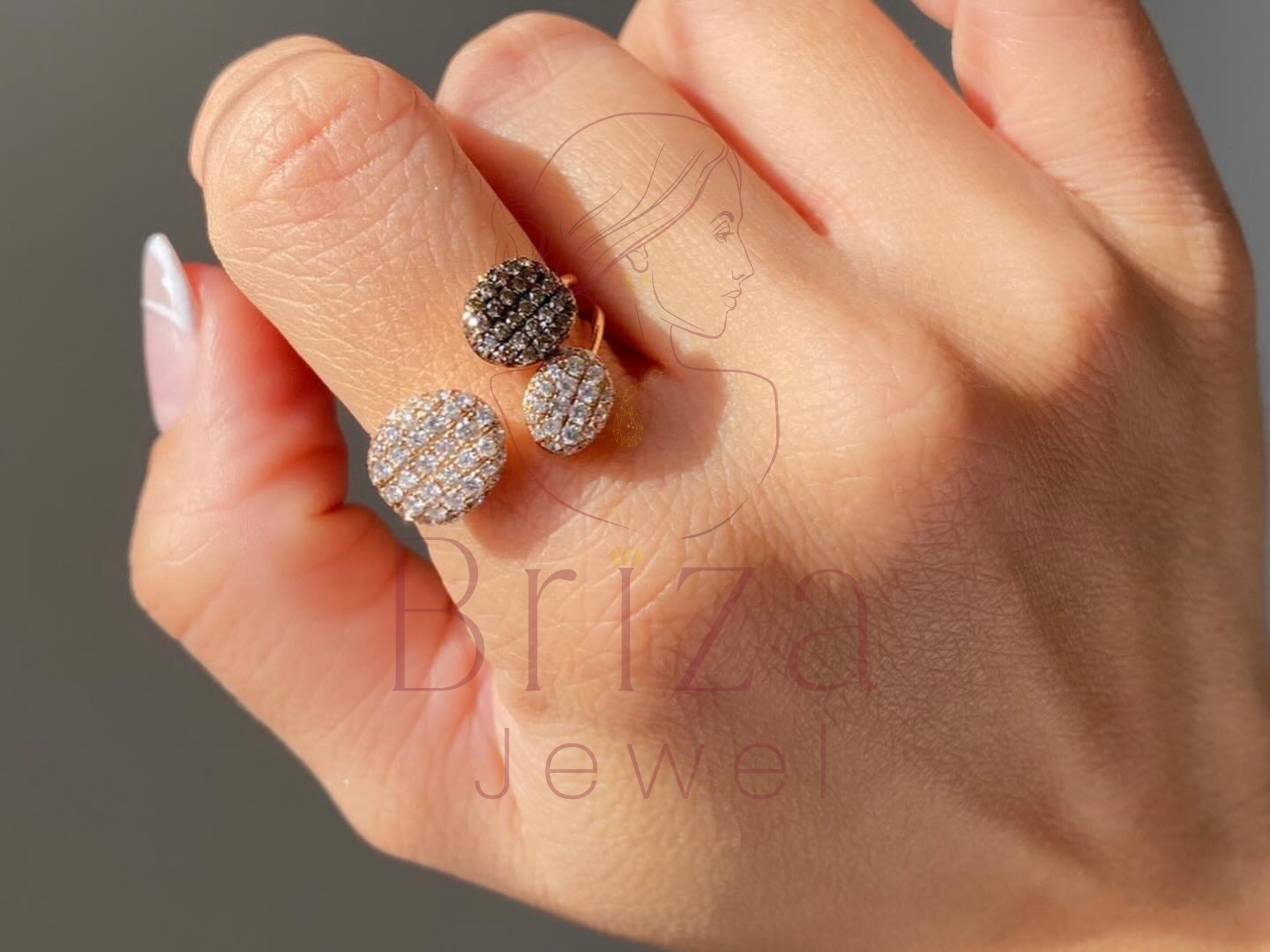 rose gold statement ring with triple disc motif