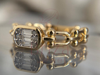 Gold Baguette Diamond Ring | 14K Chain Geometric Band