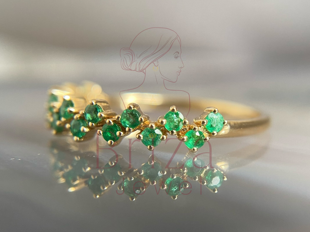 Emerald Cluster Ring | Gold May Birthstone Dainty Stacking Band