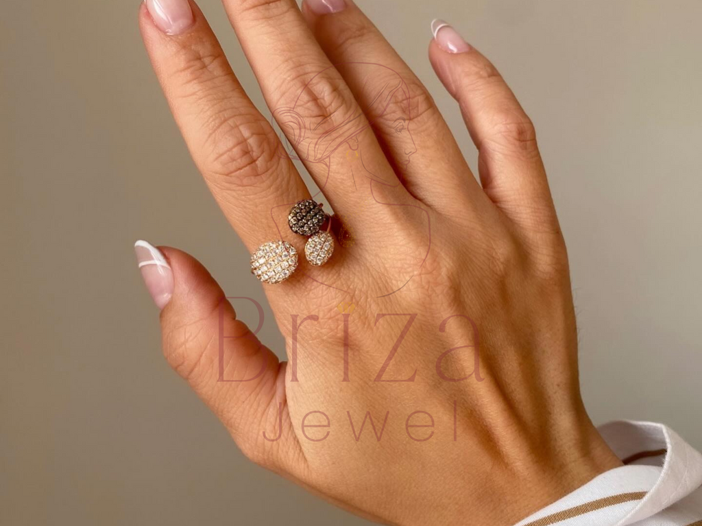 Champagne Diamond Ring | Rose Gold Triple Disc Statement
