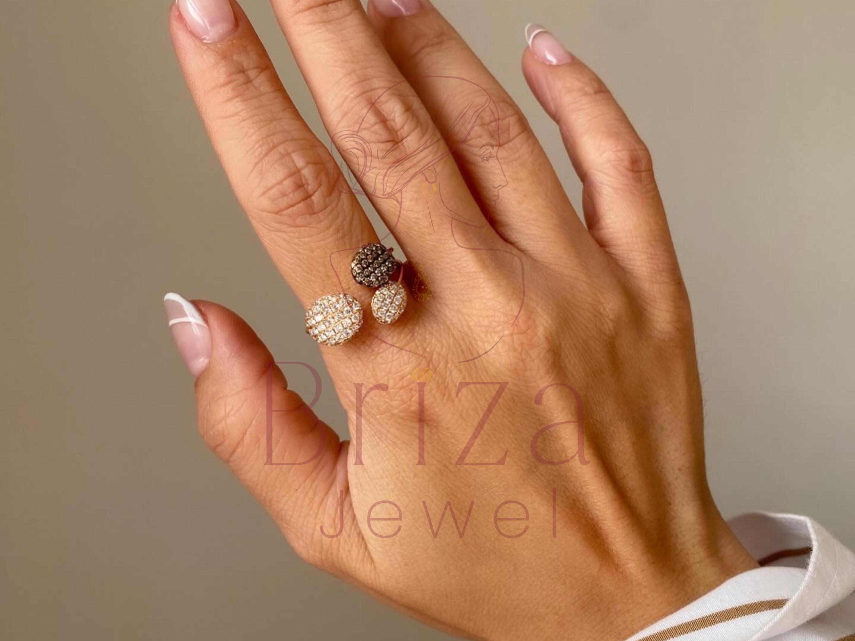 rose gold champagne diamond ring with statement disc style