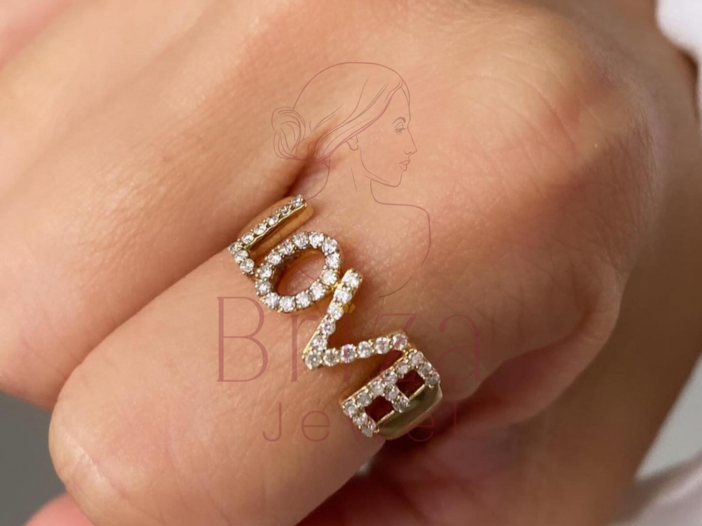 Love Diamond Ring | Personalized 14K Gold Word Ring