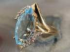 Marquise Engagement Ring with Blue Moissanite Stone