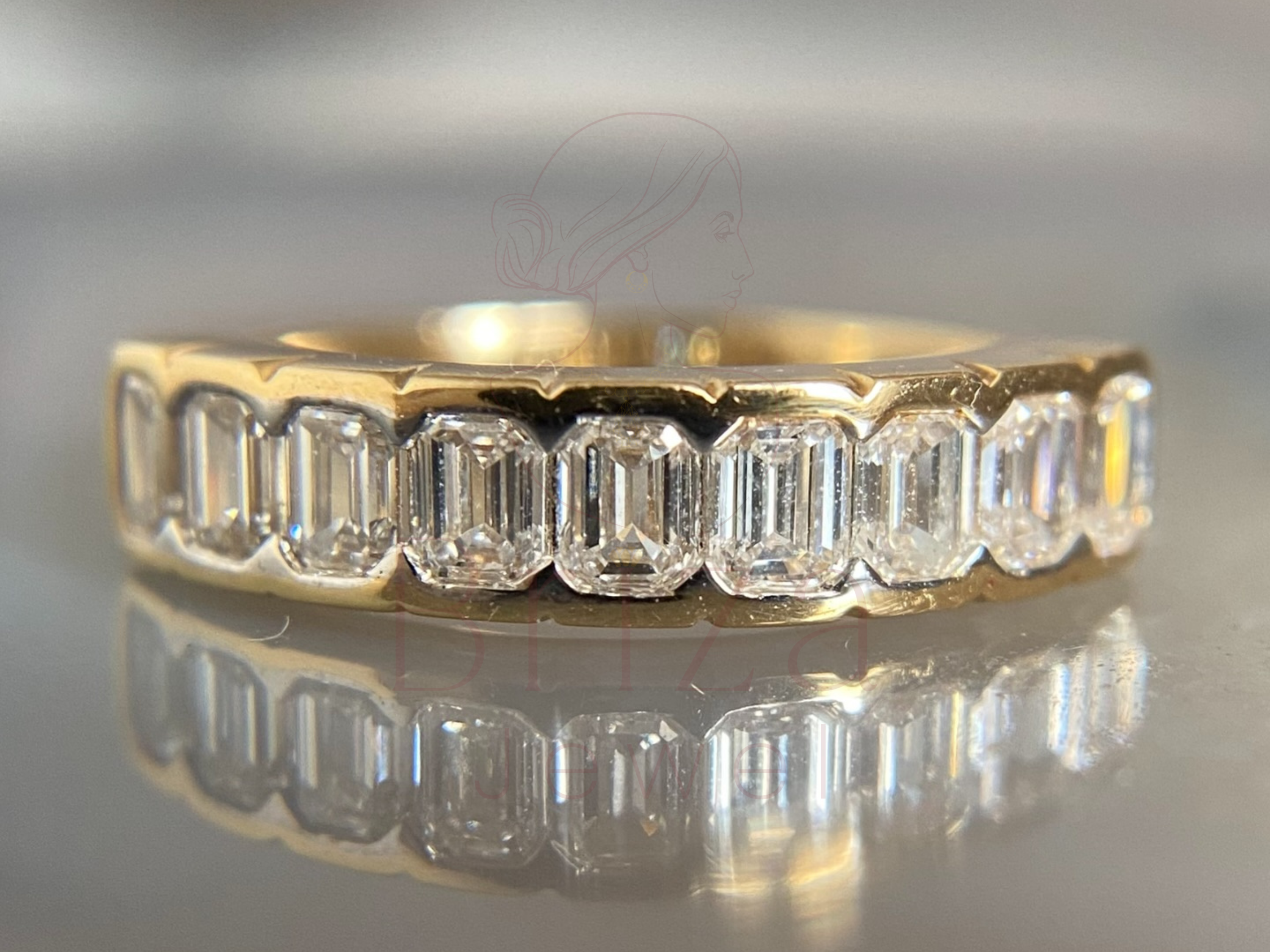 emerald and diamond ring set in gold eternity band