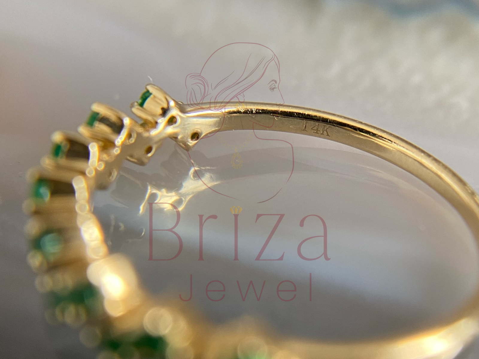 Emerald Cluster Ring | Gold May Birthstone Dainty Stacking Band