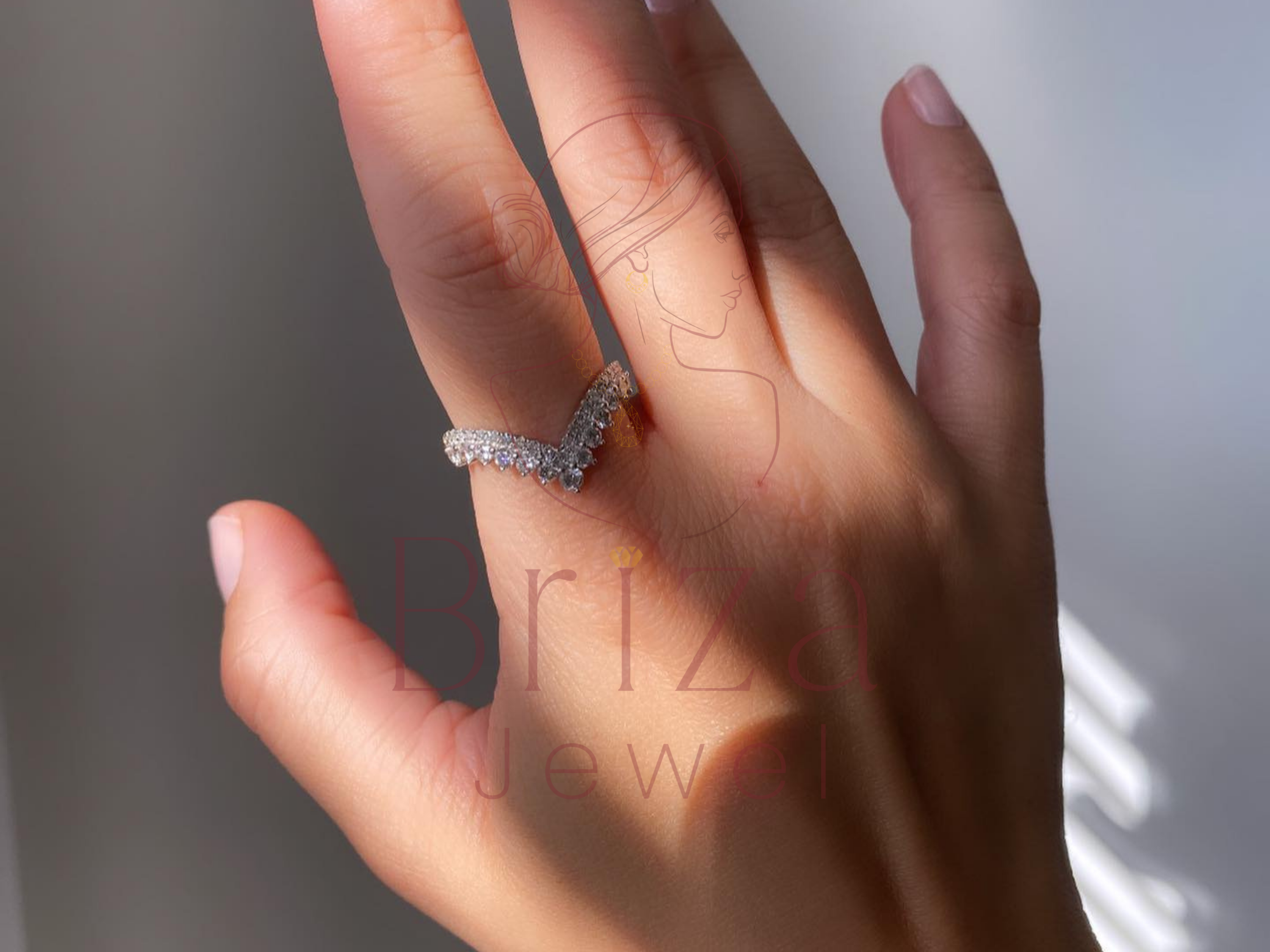 Chevron engagement ring with White Gold Diamond Curved Bridal