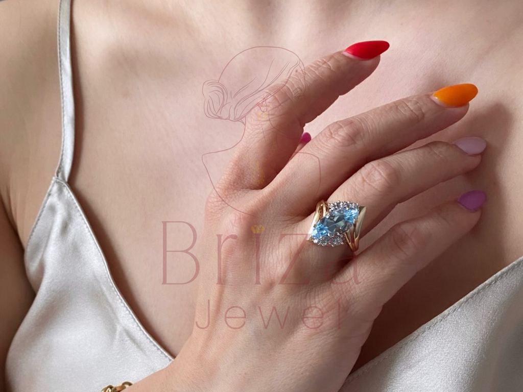 Marquise Engagement Ring with Blue Moissanite Stone