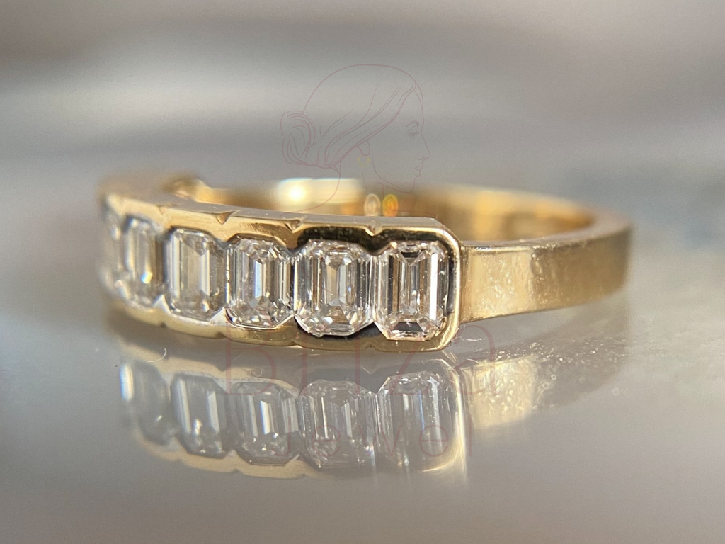 Emerald and Diamond Ring | Gold Eternity Wedding Band