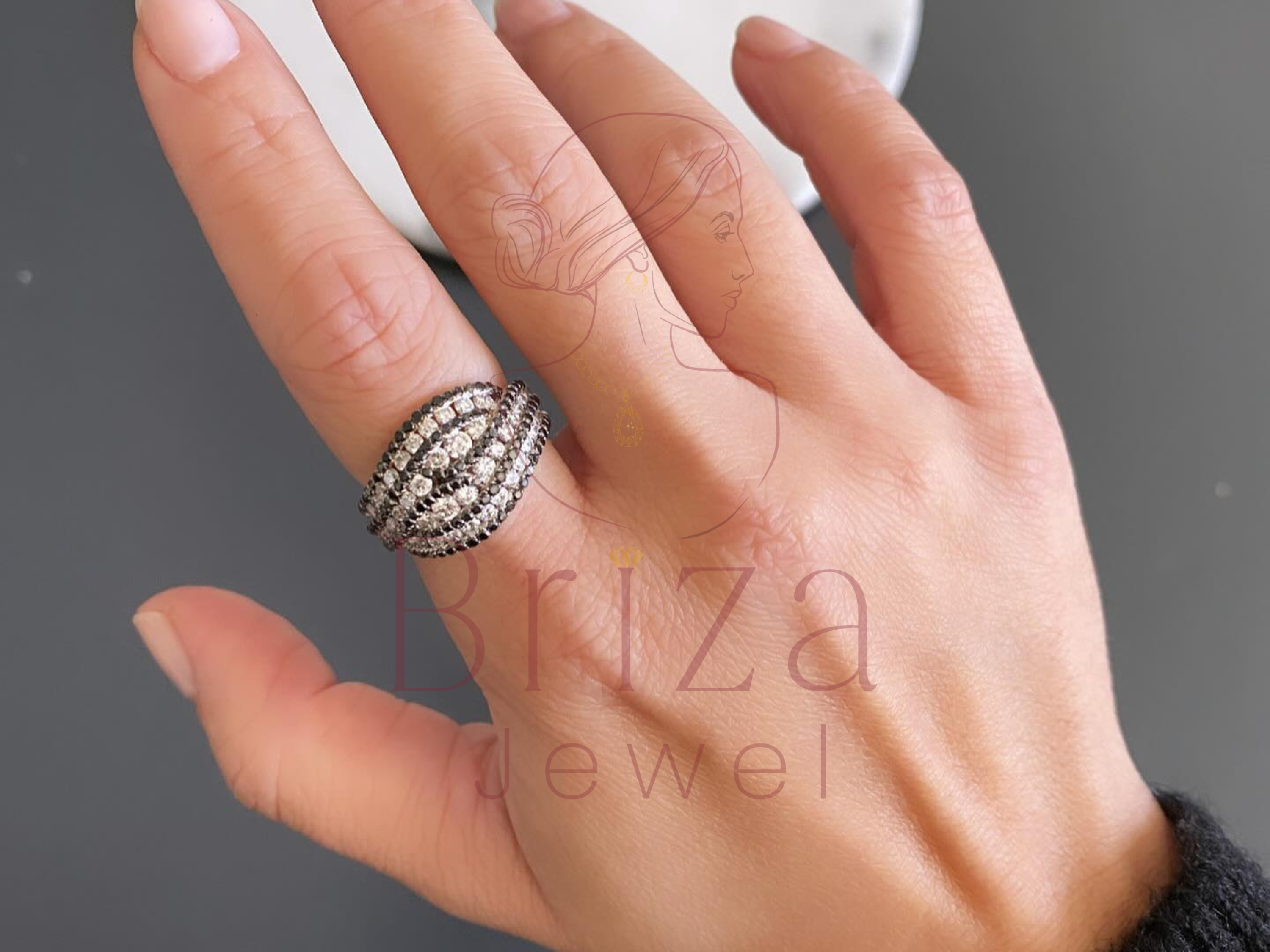 Art Deco Pavé Dome Ring with Contrasting Diamond Detail