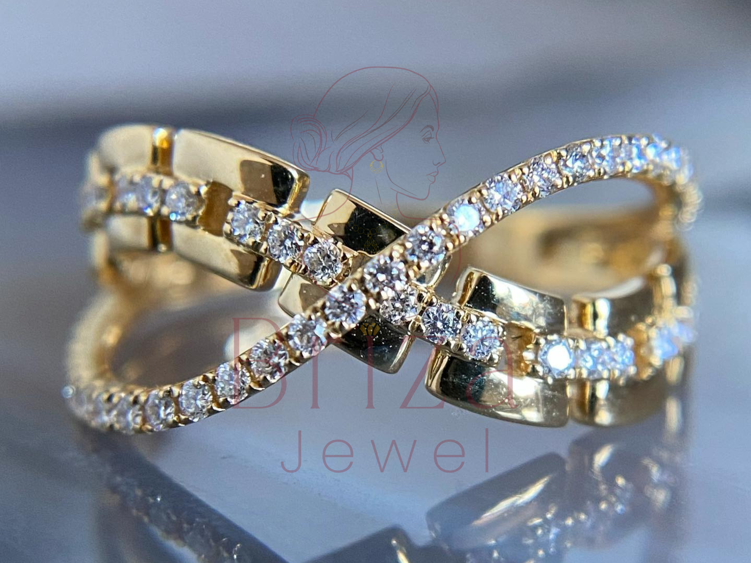 infinity diamond ring with 14K gold cuban chain band