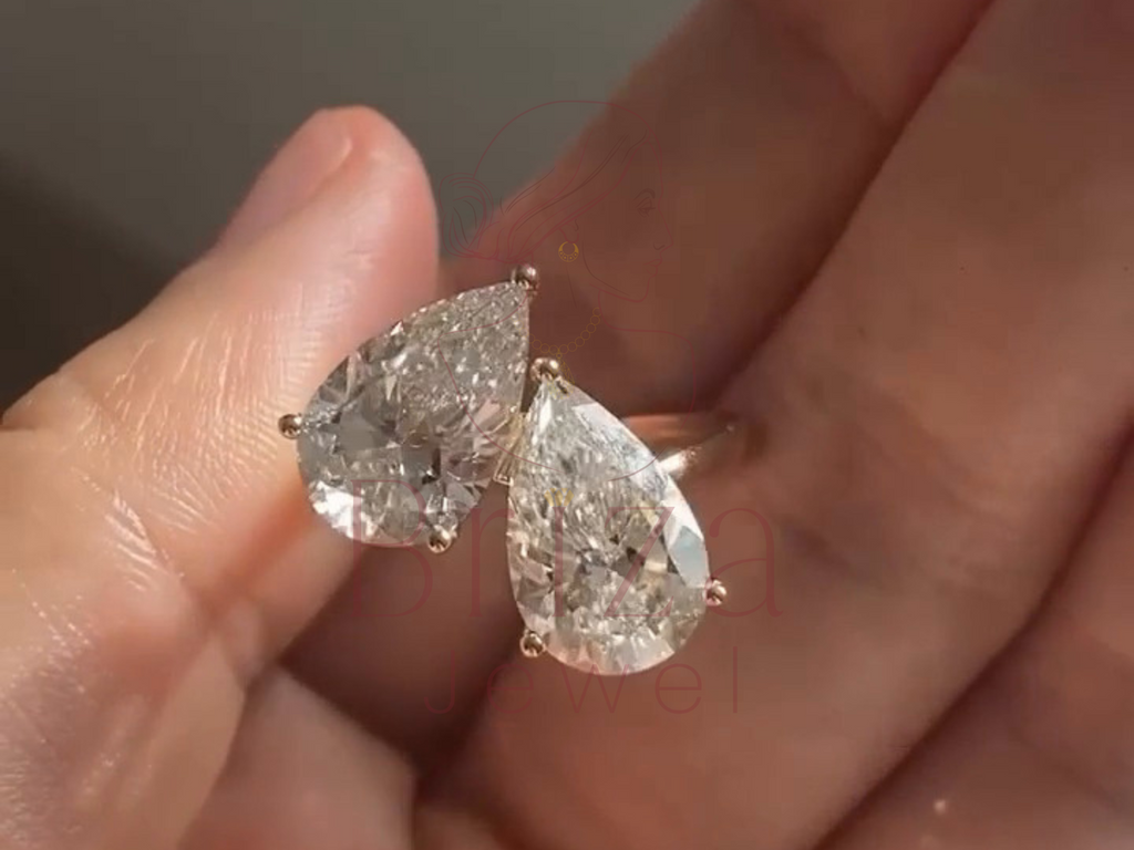 Toi et Moi Ring with Double Pear Moissanite Stones