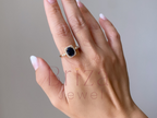 Blue Sapphire Wedding Band with Gold Halo Diamond Ring